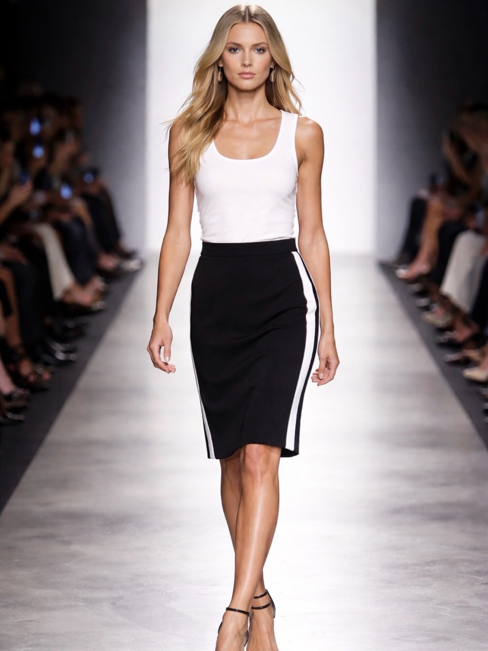 Bogato Classic size 10 Midi black & white lined skirt - Picture 12 of 17